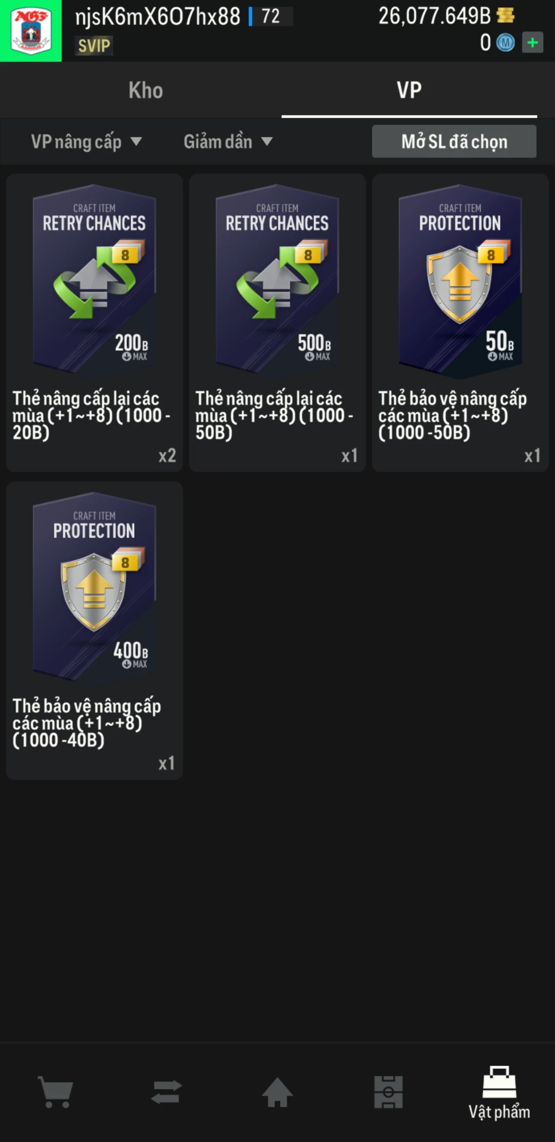 Ảnh ACC mở thẻ (LOẠI SVIP) bao gồm 1 gói thẻ +12 và 500+ đến 600+ thẻ cầu thủ từ Siêu sao đến Miền núi các loại. Có sẵn BP trắng trong acc từ 18.000 tỷ BP đến 26.000 tỷ BP, kèm theo nhiều ngày SVIP